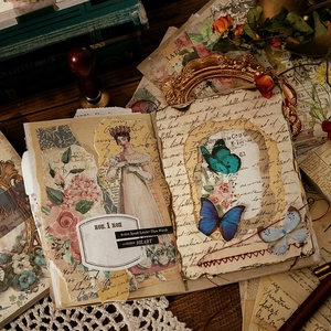 Retro vintage scrapbook paper kit featuring Victorian portraits and floral butterfly designs