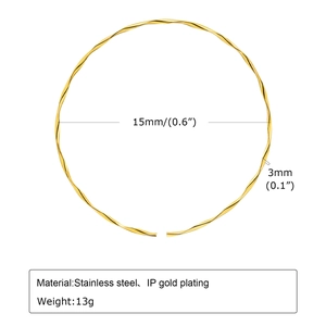 18K gold plated stainless steel twist ring necklace with detailed size and material specs