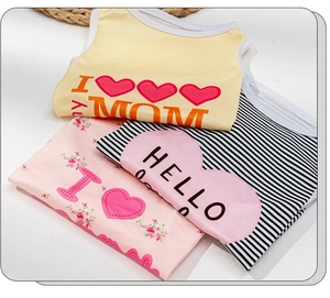 Soft knit pet vests in yellow, pink and stripes with cute I Love Mom cartoon print