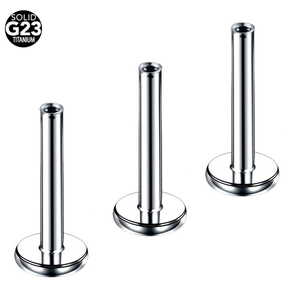 Three G23 titanium labret bases with flat discs shown on a clean white background