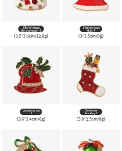 Detail view of alloy Christmas brooches with enamel snowman and rhinestone accents