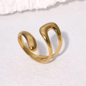 Adjustable golden hollow geometric open ring in minimalist stainless steel for women