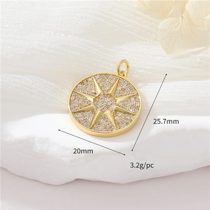 Detailed view of a 20mm gold star pendant with size labels and technical dimensions
