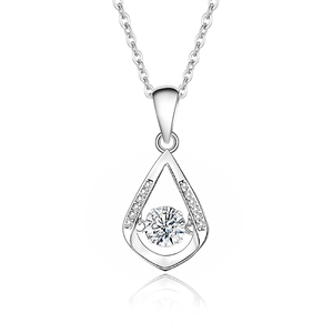 S925 sterling silver teardrop necklace with a dancing center stone and pavé accents