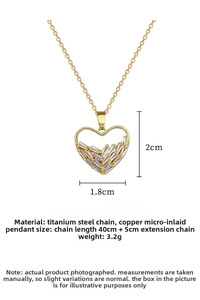 Detail of gold heart pendant with cubic zirconia inlay and 45cm adjustable chain