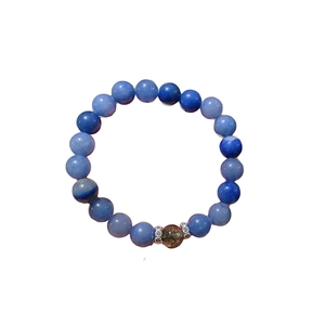 Blue zircon crystal beaded stretch bracelet with green stone and sparkling metal spacers