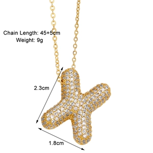 Detailed view of golden zircon initial X necklace with exact size and weight dimensions