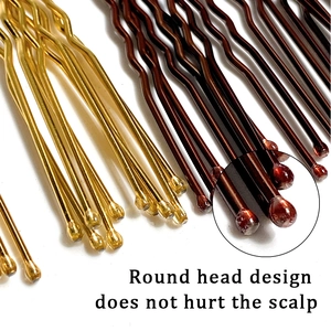 U-shaped hair pins in gold and brown with round head design to protect the scalp