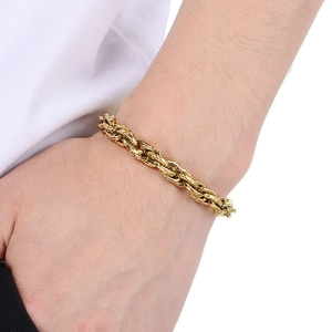 Bracelet gourmette épais en acier inoxydable doré 18 carats pour homme au style élégant