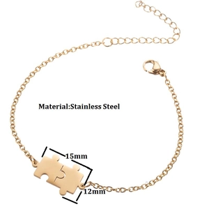 Bracelet puzzle ajustable en acier inoxydable doré pour couples avec fermoir mousqueton