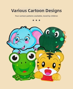 Detail showing four assorted cartoon animal pattern cards for kids basketball hoop sets
