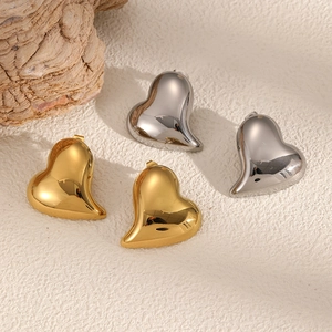 Puffed Heart Stud Earrings Stainless Steel Mirror Polished Minimalist Geometric INS Style High Shine Jewelry For Women