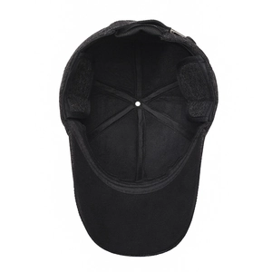 Fleece lined winter baseball cap for men with ear flaps and adjustable metal buckle