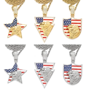 Hip hop necklaces set with star, shield and triangle eagle pendants in gold and silver