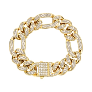 Bracelet à maillons cubains dorés luxueux avec strass étincelants et fermoir à boîte