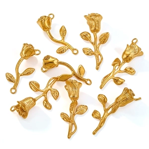 18K gold-plated stainless steel rose flower pendant for DIY jewelry making charm