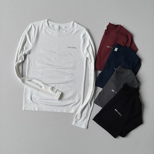 Detail of thumbhole cuffs and ribbed knit fabric on long sleeve athletic yoga shirts