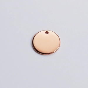 Polished rose gold stainless steel round charm with pre-drilled hole for DIY jewelry