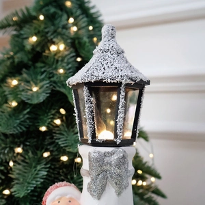 Ceramic pine lighthouse lamp with Santa Claus figurine and warm LED holiday lights
