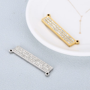 Stainless Steel Rectangular Jewelry Connector With Triple Row Rhinestone Geometric Charm For DIY Necklace Bracelet Making