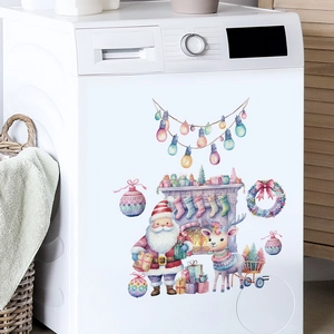 Pink Santa Claus and Reindeer Christmas wall stickers set for holiday home decoration