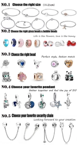 Detailed view of DIY bracelet set with glass beads, pendants and security chain sizes