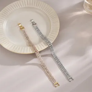 Luxury 3 Row Rhinestone Tennis Bracelet For Women Men Classic Copper Electroplated Chain Bracelet Jewelry Gift