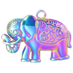 Rainbow elephant pendant necklace in polished vacuum-plated stainless steel with colorful metal