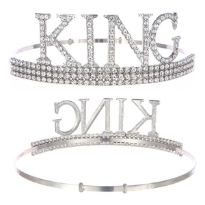 Silver rhinestone crown for men with KING lettering and matching birthday party sash set
