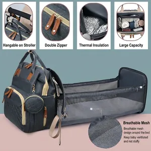Large capacity multifunctional diaper backpack and folding portable travel baby crib