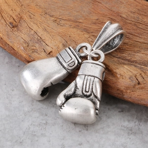 Vintage style boxing glove pendant necklace in antique silver finish for men