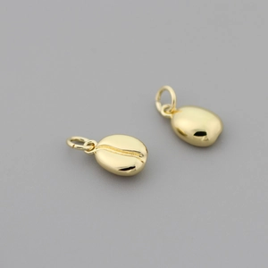 14k gold plated coffee bean pendants with smooth metallic finish for jewelry making