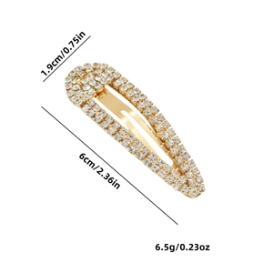 Golden teardrop hair clip with sparkling rhinestones, 6cm elegant minimalist bb pin