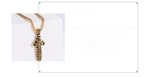 Detailed view of vintage gold 316L stainless steel cross pendant with size measurements