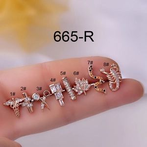 Rose gold titanium steel cartilage studs set with animal shapes and zircon details