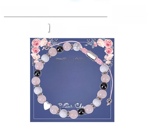 Pink crystal and agate bead bracelet with heart pendant on wife poem gift card