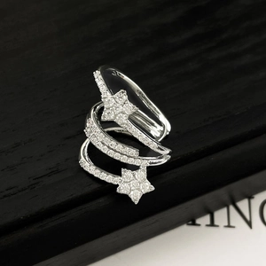Multi-layer zircon star ear cuff in silver-tone metal with a stylish wrap design
