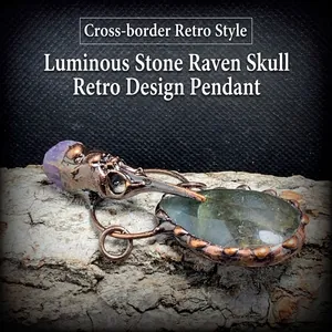 Collier Pendentif Crâne De Corbeau Gothique Rétro Avec Labradorite Naturelle Améthyste Tête D'oiseau Cuivre Bijoux Sorcière Femmes