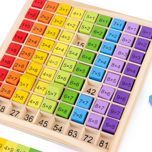 Educational wooden multiplication table toy with colorful math blocks for early learning