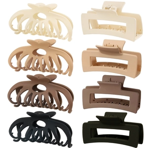 8-pack large matte hair claw clips in assorted earth tones for thick hair styling