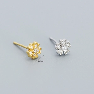 French vintage S925 silver flower earrings with zircon in gold and silver finish