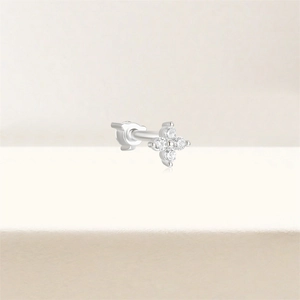 Close-up of S925 sterling silver marquise flower stud earring with clear crystals