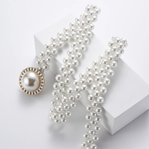 Elegant multi-row pearl waist chain for women with a sparkling rhinestone pearl buckle