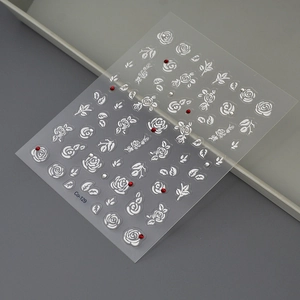 Adesivi per unghie con rose bianche 3D, strass e motivi floreali a rilievo, mod Co-129