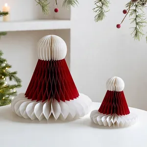 Décorations de Noël en papier nid d'abeille rouge et blanc, ensemble de deux