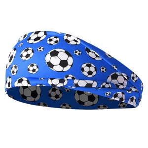 Détail du bandeau de sport bleu extensible avec motif de football pour course et yoga
