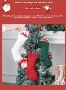 Detail of red, white, and green cable-knit Christmas stockings with festive textures