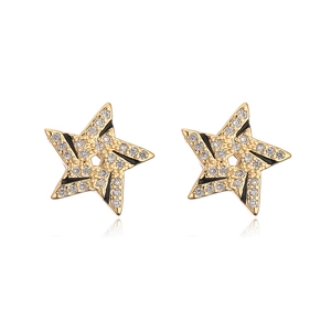 Pair of 18K gold plated star earrings with black enamel and sparkling zircon accents