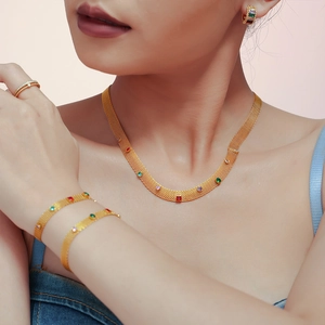 Stainless Steel Mesh Woven Multicolor Zirconia Necklace And Bracelet Jewelry Gold Silver PVD Plated Women Fashion Accessories
