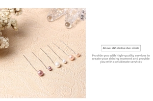 Detail of S925 sterling silver drop earrings featuring elegant natural freshwater pearls